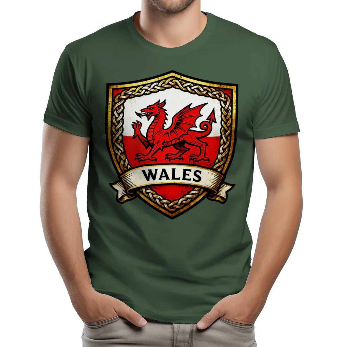 Welsh Dragon T-Shirt - Heraldic Shield Unisex Streetwear - Celtic Wolfwear