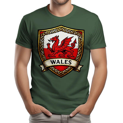 Welsh Dragon T-Shirt - Heraldic Shield Unisex Streetwear - Celtic Wolfwear