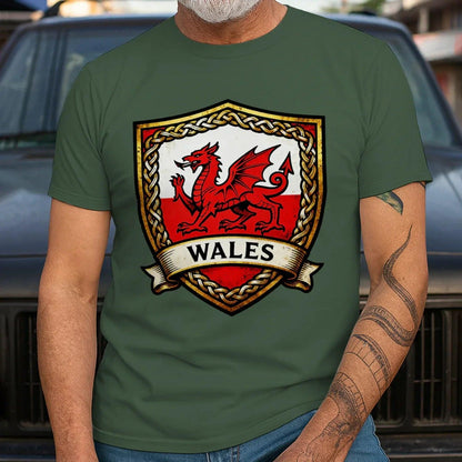 Welsh Dragon T-Shirt - Heraldic Shield Unisex Streetwear - Celtic Wolfwear