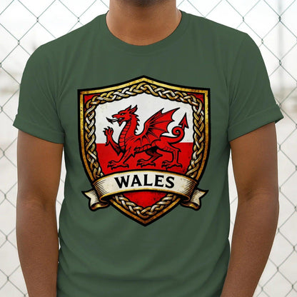 Welsh Dragon T-Shirt - Heraldic Shield Unisex Streetwear - Celtic Wolfwear