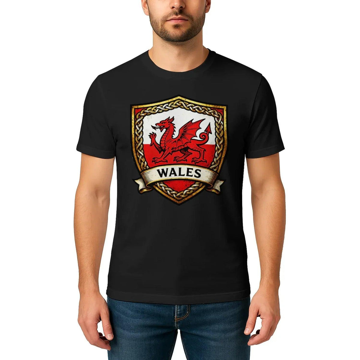 Welsh Dragon T-Shirt - Heraldic Shield Unisex Streetwear - Celtic Wolfwear