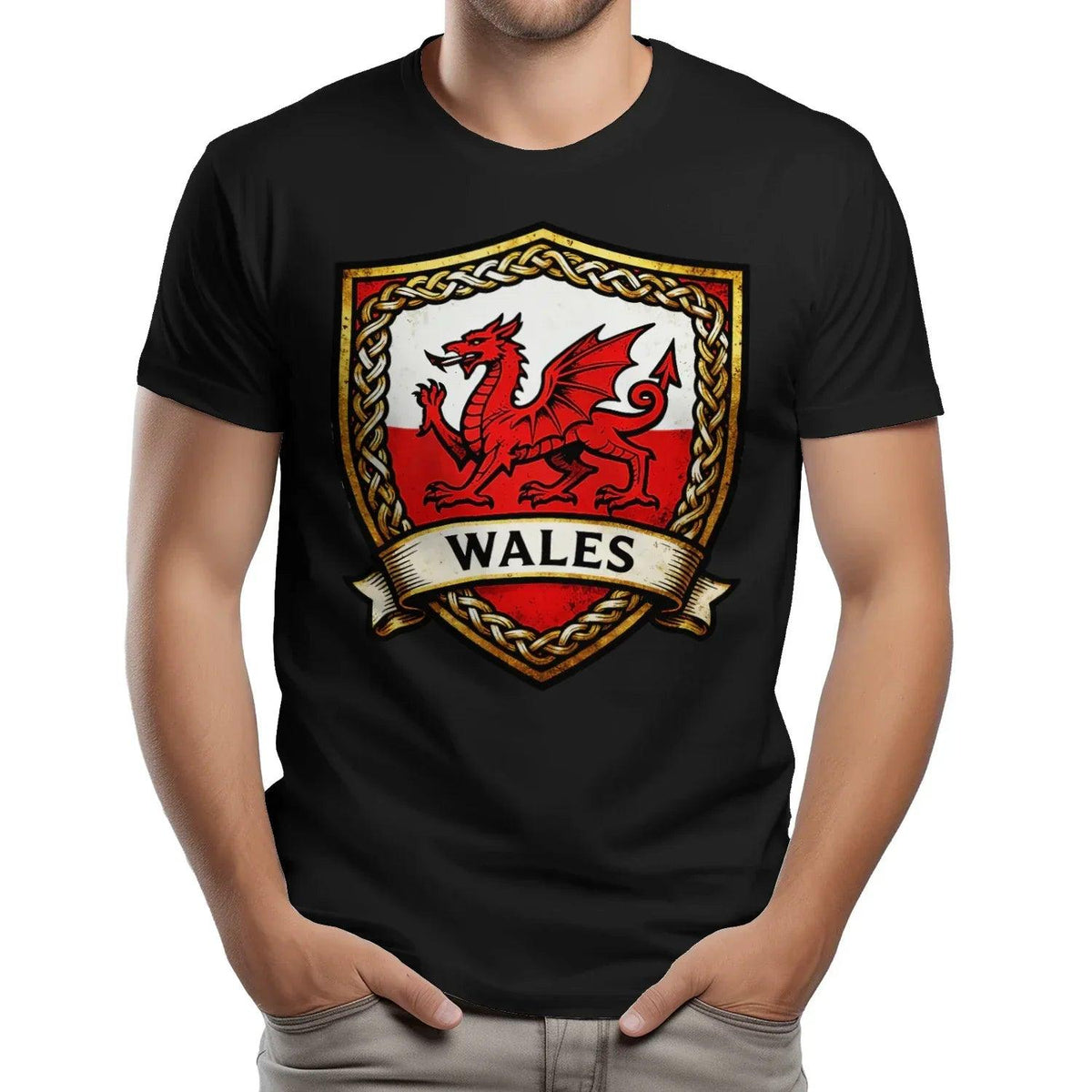 Welsh Dragon T-Shirt - Heraldic Shield Unisex Streetwear - Celtic Wolfwear