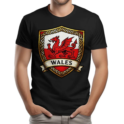 Welsh Dragon T-Shirt - Heraldic Shield Unisex Streetwear - Celtic Wolfwear