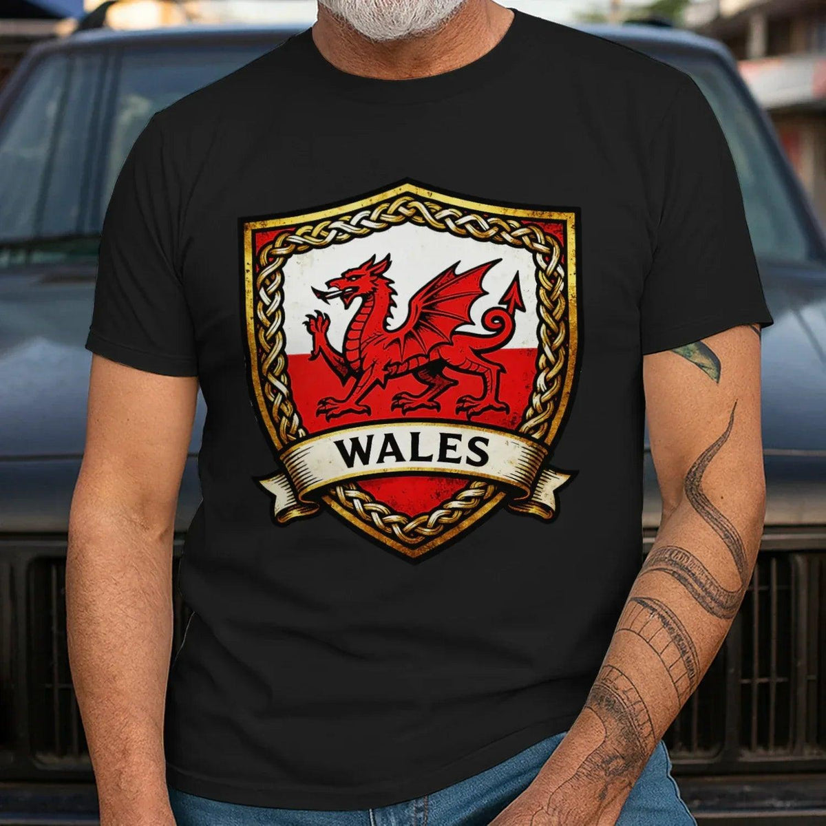 Welsh Dragon T-Shirt - Heraldic Shield Unisex Streetwear - Celtic Wolfwear