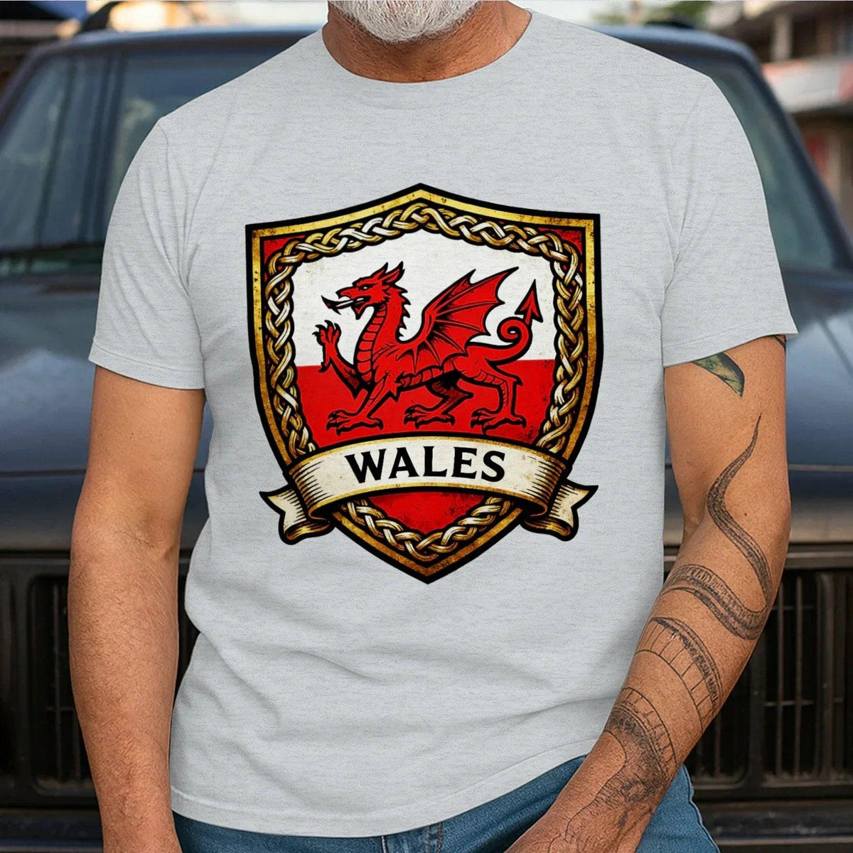 Welsh Dragon T-Shirt - Heraldic Shield Unisex Streetwear - Celtic Wolfwear