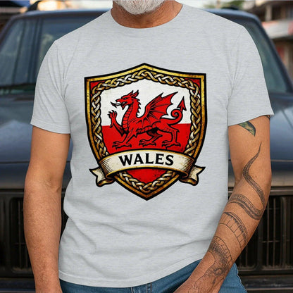 Welsh Dragon T-Shirt - Heraldic Shield Unisex Streetwear - Celtic Wolfwear