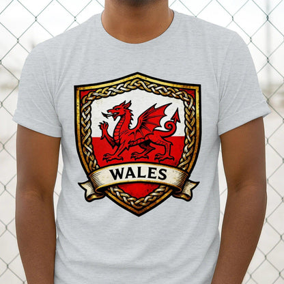 Welsh Dragon T-Shirt - Heraldic Shield Unisex Streetwear - Celtic Wolfwear