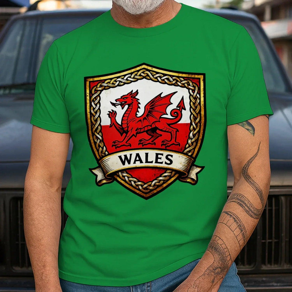 Welsh Dragon T-Shirt - Heraldic Shield Unisex Streetwear - Celtic Wolfwear