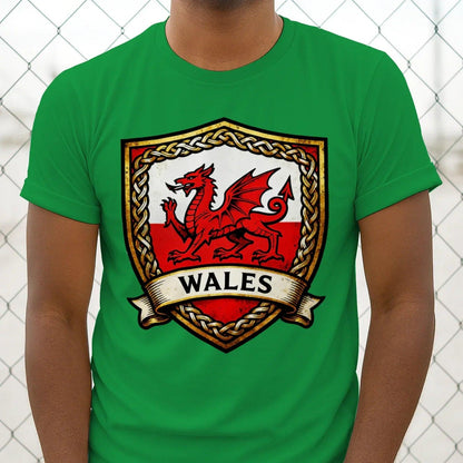 Welsh Dragon T-Shirt - Heraldic Shield Unisex Streetwear - Celtic Wolfwear