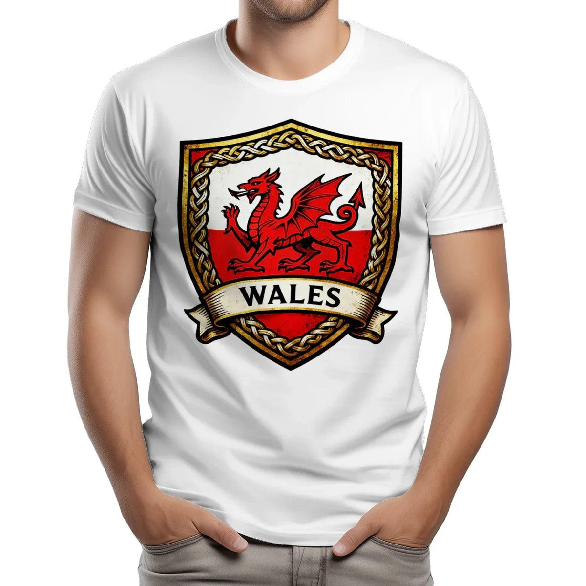 Welsh Dragon T-Shirt - Heraldic Shield Unisex Streetwear - Celtic Wolfwear