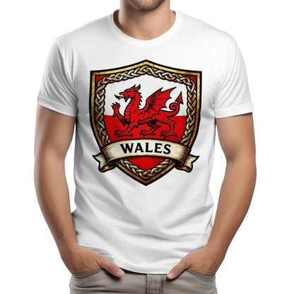 Welsh Dragon T-Shirt - Heraldic Shield Unisex Streetwear - Celtic Wolfwear