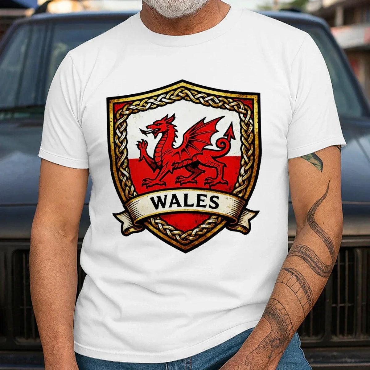 Welsh Dragon T-Shirt - Heraldic Shield Unisex Streetwear - Celtic Wolfwear