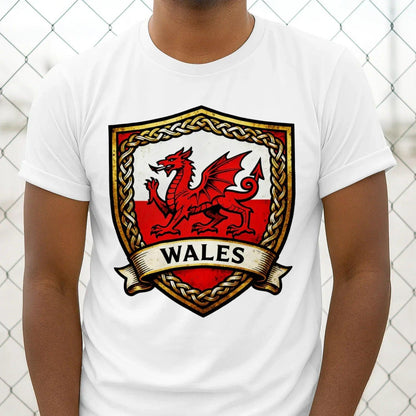 Welsh Dragon T-Shirt - Heraldic Shield Unisex Streetwear - Celtic Wolfwear