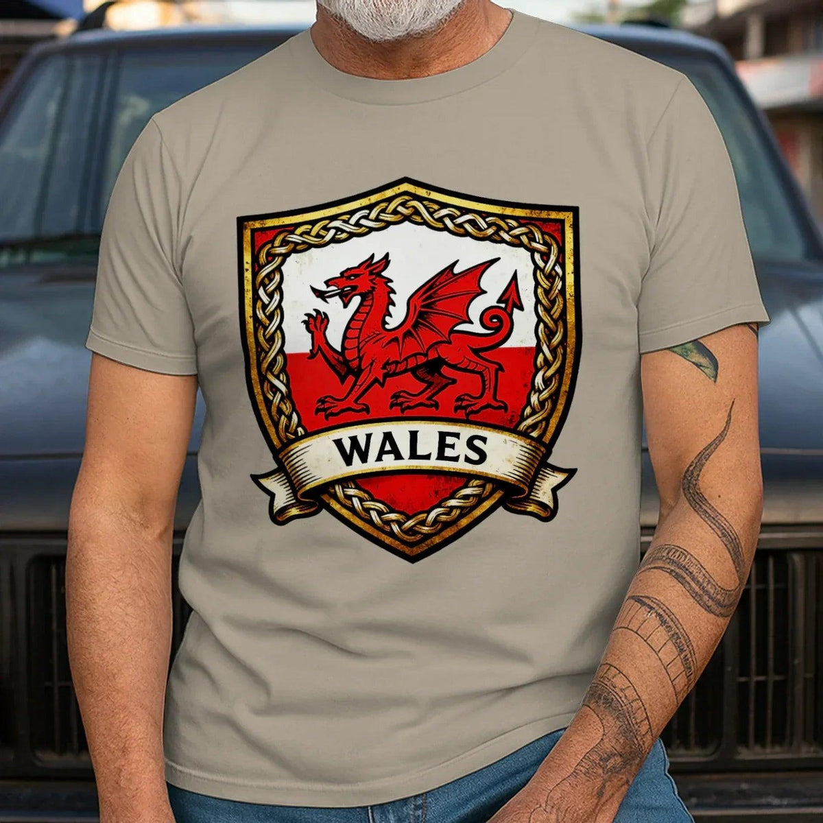 Welsh Dragon T-Shirt - Heraldic Shield Unisex Streetwear - Celtic Wolfwear