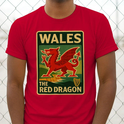 Welsh Dragon T-Shirt - Red Crest Design 01, Unisex - Celtic Wolfwear