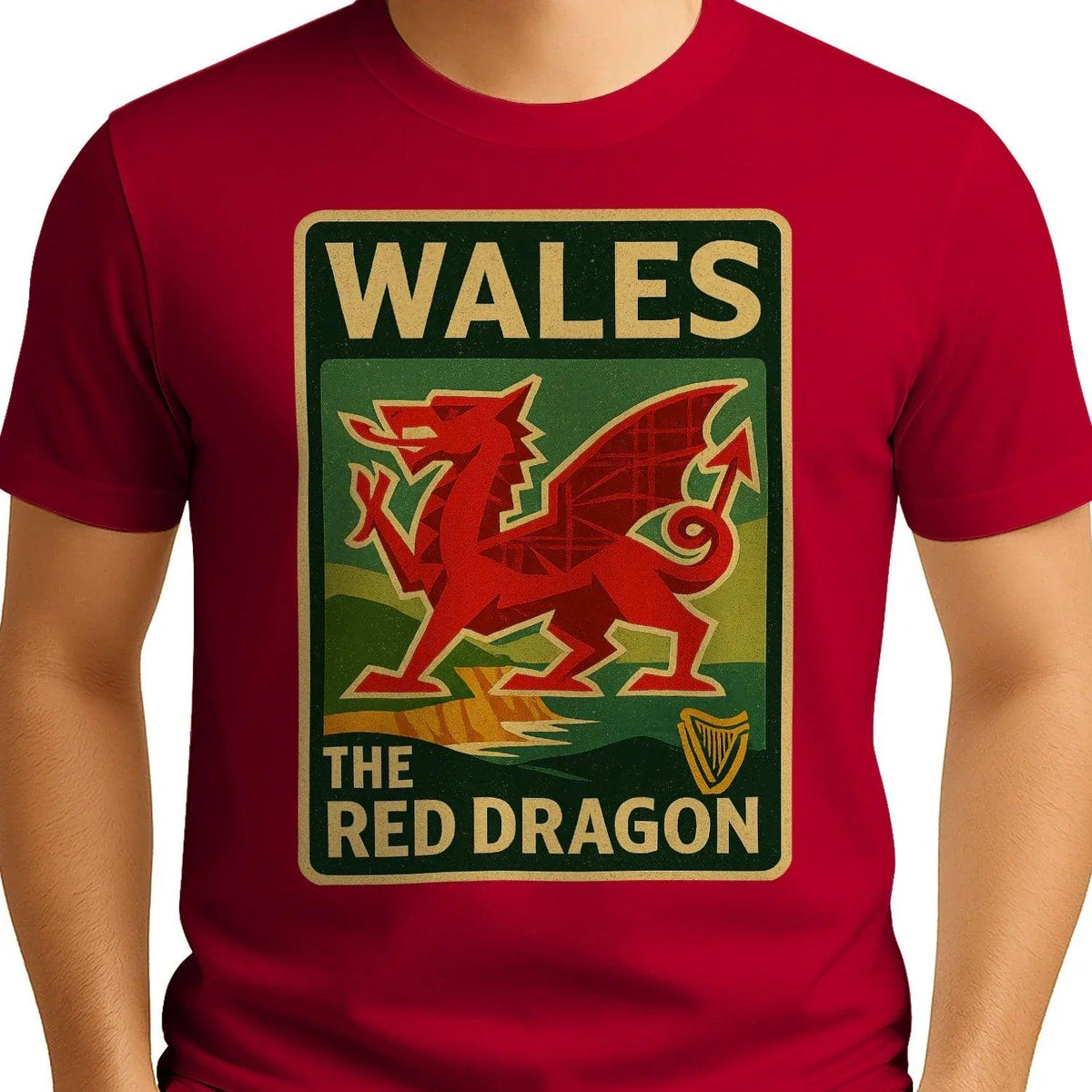 Welsh Dragon T-Shirt - Red Crest Design 01, Unisex - Celtic Wolfwear