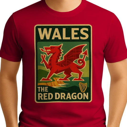 Welsh Dragon T-Shirt - Red Crest Design 01, Unisex - Celtic Wolfwear