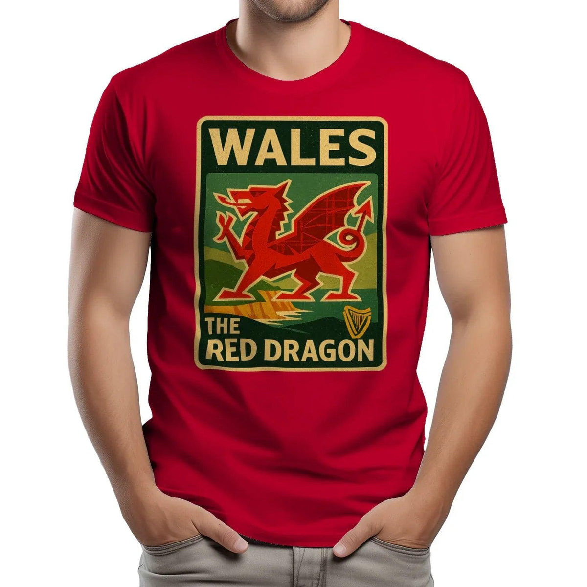 Welsh Dragon T-Shirt - Red Crest Design 01, Unisex - Celtic Wolfwear