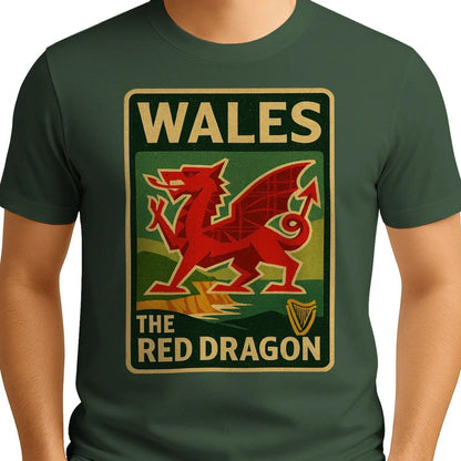 Welsh Dragon T-Shirt - Red Crest Design 01, Unisex - Celtic Wolfwear