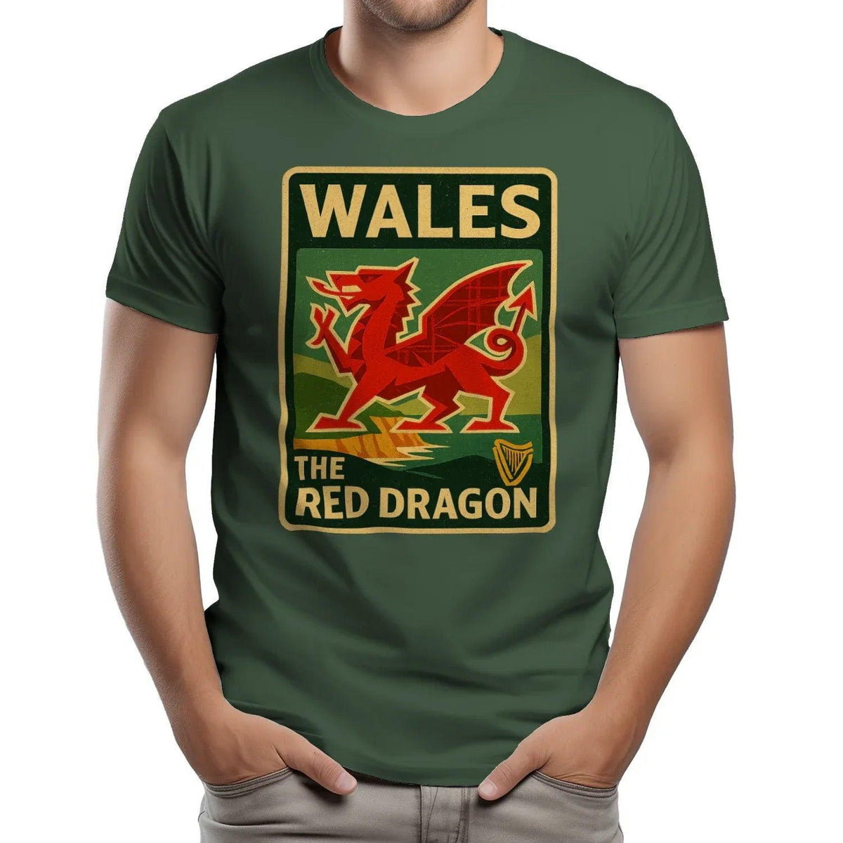 Welsh Dragon T-Shirt - Red Crest Design 01, Unisex - Celtic Wolfwear