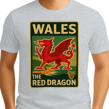 Welsh Dragon T-Shirt - Red Crest Design 01, Unisex - Celtic Wolfwear
