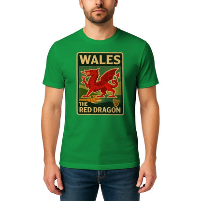 Welsh Dragon T-Shirt - Red Crest Design 01, Unisex - Celtic Wolfwear