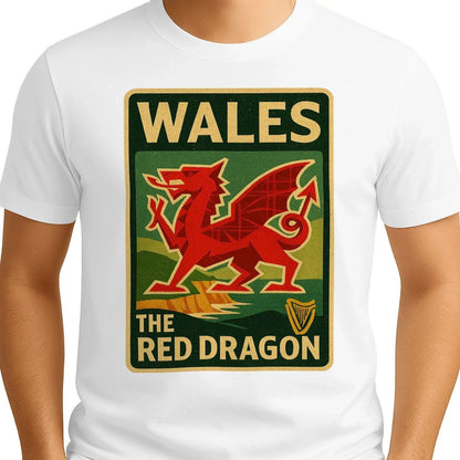 Welsh Dragon T-Shirt - Red Crest Design 01, Unisex - Celtic Wolfwear