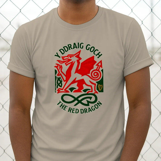 Welsh Dragon T-Shirt - Red Crest Design 02, Unisex - Celtic Wolfwear