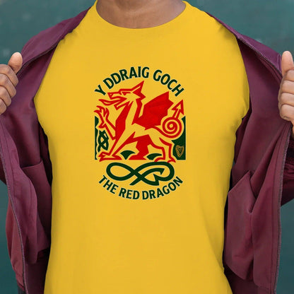 Welsh Dragon T-Shirt - Red Crest Design 02, Unisex - Celtic Wolfwear