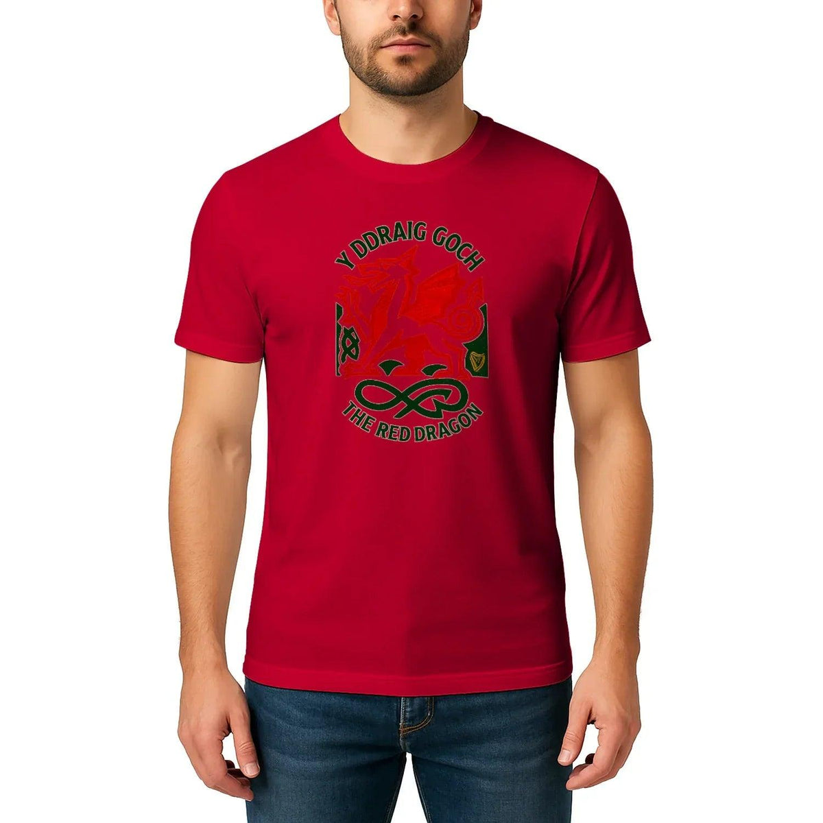 Welsh Dragon T-Shirt - Red Crest Design 02, Unisex - Celtic Wolfwear