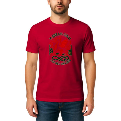 Welsh Dragon T-Shirt - Red Crest Design 02, Unisex - Celtic Wolfwear