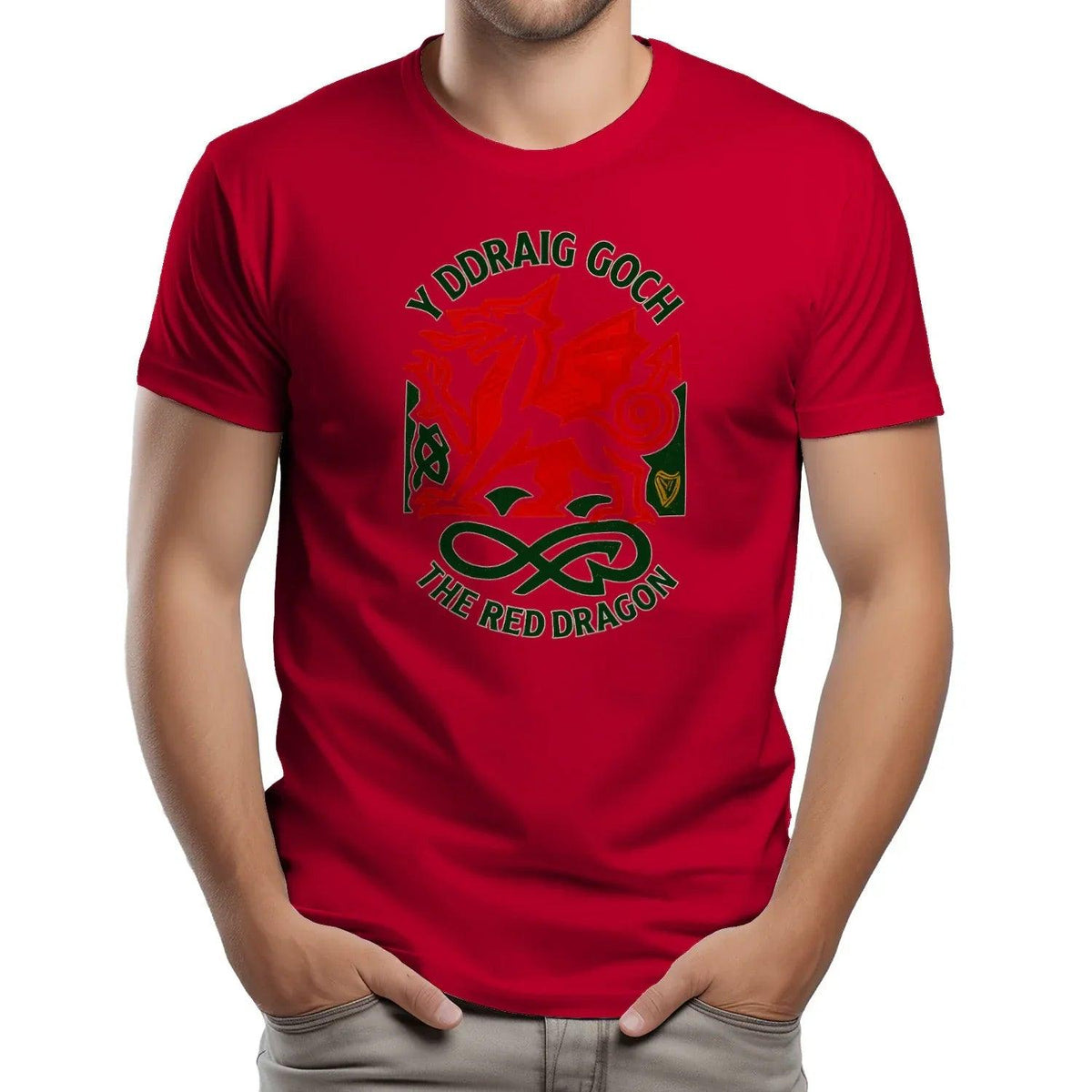 Welsh Dragon T-Shirt - Red Crest Design 02, Unisex - Celtic Wolfwear