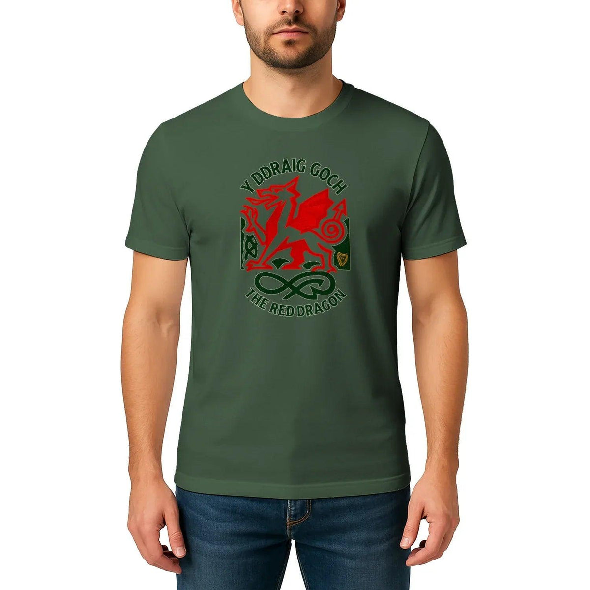 Welsh Dragon T-Shirt - Red Crest Design 02, Unisex - Celtic Wolfwear