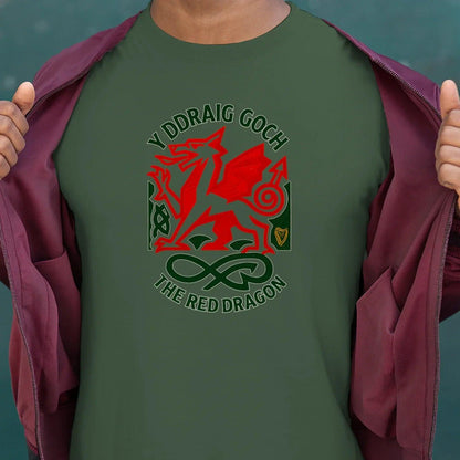 Welsh Dragon T-Shirt - Red Crest Design 02, Unisex - Celtic Wolfwear