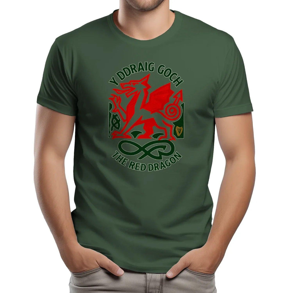Welsh Dragon T-Shirt - Red Crest Design 02, Unisex - Celtic Wolfwear