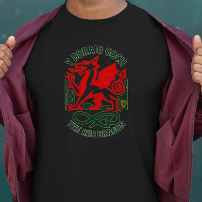 Welsh Dragon T-Shirt - Red Crest Design 02, Unisex - Celtic Wolfwear