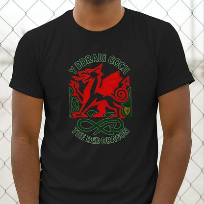 Welsh Dragon T-Shirt - Red Crest Design 02, Unisex - Celtic Wolfwear