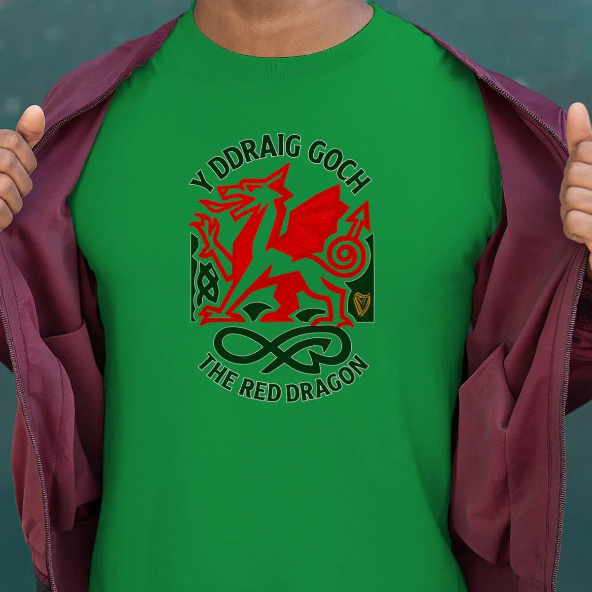 Welsh Dragon T-Shirt - Red Crest Design 02, Unisex - Celtic Wolfwear