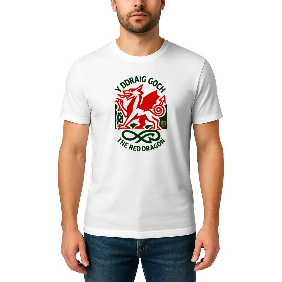 Welsh Dragon T-Shirt - Red Crest Design 02, Unisex - Celtic Wolfwear