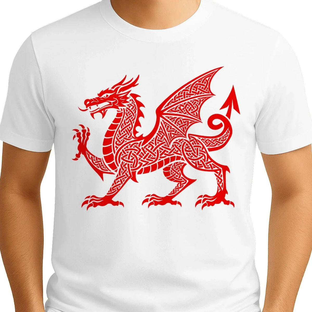 Welsh Dragon T-Shirt - Red Knotwork Crest Unisex Streetwear - Celtic Wolfwear