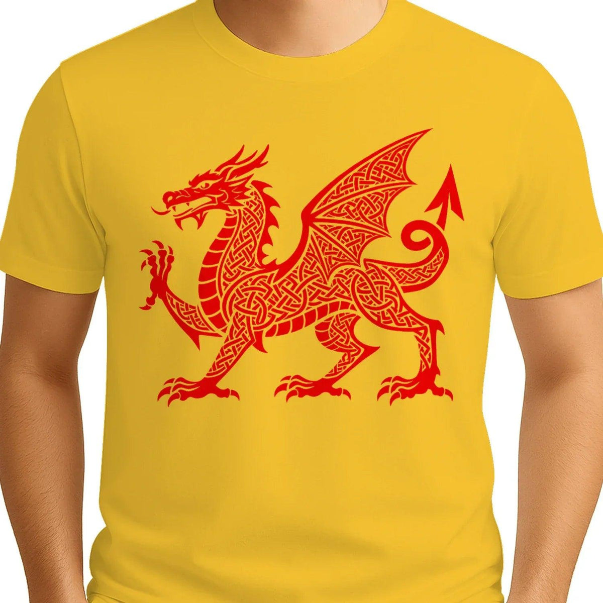 Welsh Dragon T-Shirt - Red Knotwork Crest Unisex Streetwear - Celtic Wolfwear