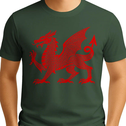 Welsh Dragon T-Shirt - Red Knotwork Crest Unisex Streetwear - Celtic Wolfwear