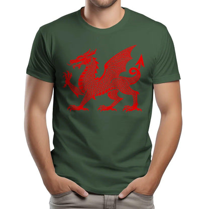 Welsh Dragon T-Shirt - Red Knotwork Crest Unisex Streetwear - Celtic Wolfwear
