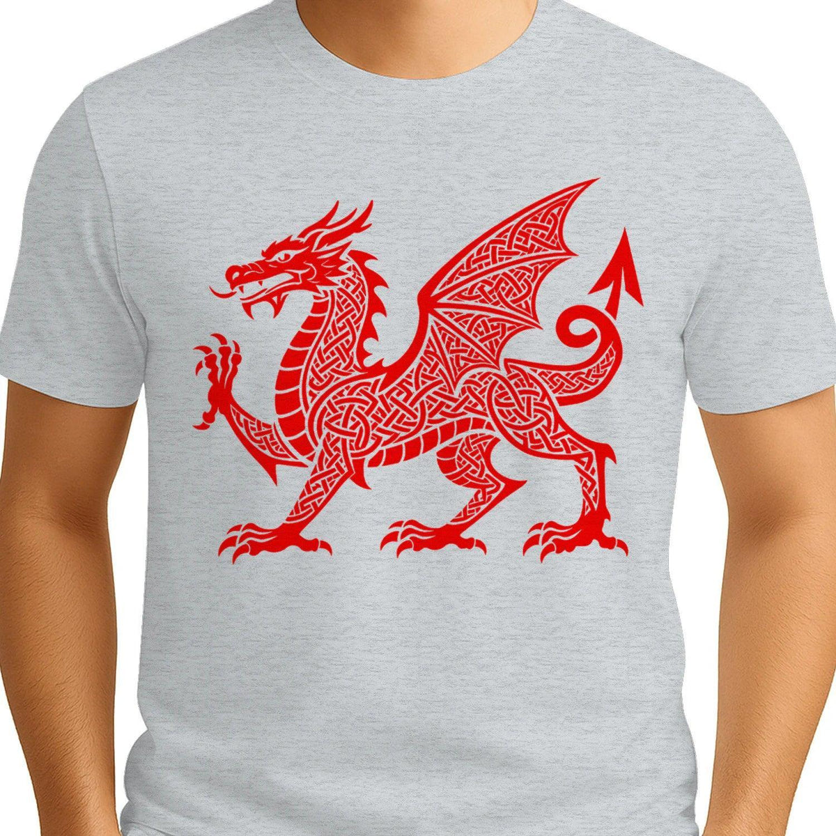 Welsh Dragon T-Shirt - Red Knotwork Crest Unisex Streetwear - Celtic Wolfwear