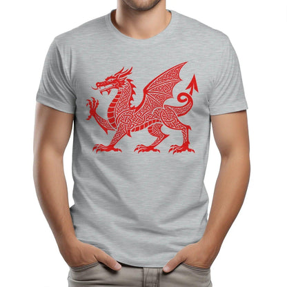 Welsh Dragon T-Shirt - Red Knotwork Crest Unisex Streetwear - Celtic Wolfwear