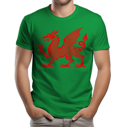Welsh Dragon T-Shirt - Red Knotwork Crest Unisex Streetwear - Celtic Wolfwear