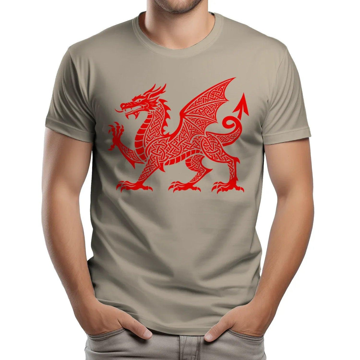 Welsh Dragon T-Shirt - Red Knotwork Crest Unisex Streetwear - Celtic Wolfwear