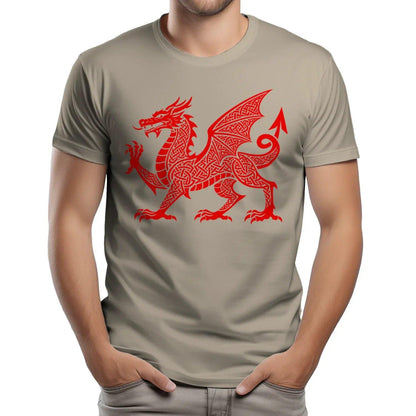 Welsh Dragon T-Shirt - Red Knotwork Crest Unisex Streetwear - Celtic Wolfwear