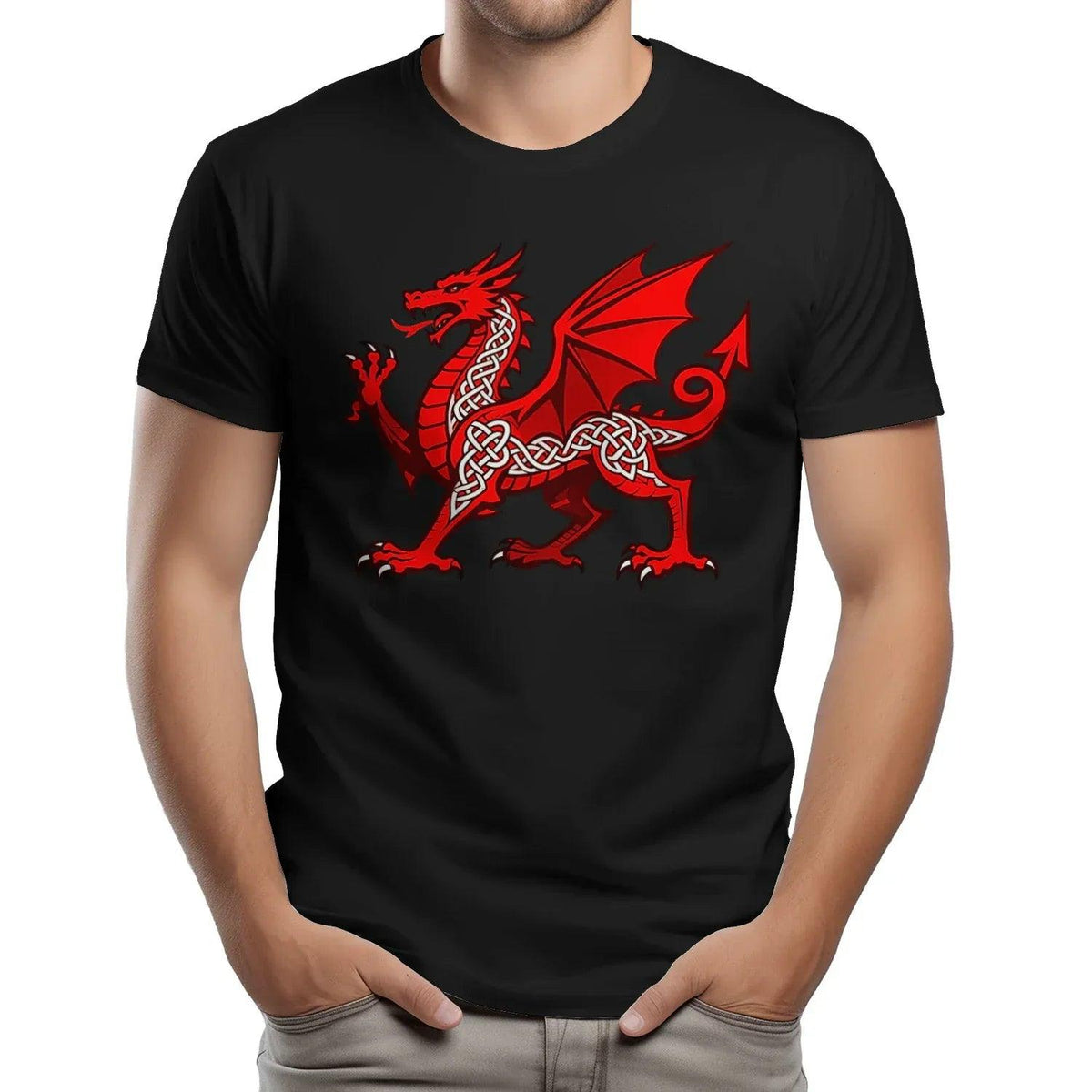 Welsh Dragon T-Shirt - Red Knotwork Heritage Streetwear - Celtic Wolfwear