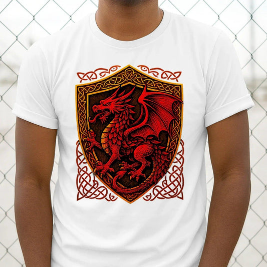 Welsh Dragon T-Shirt - Shield Crest Heritage Streetwear - Celtic Wolfwear